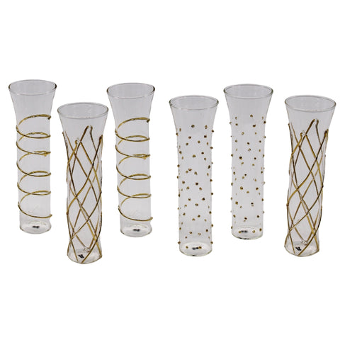 Champagne Glass Gold 7" x 2.25" - 2 of Each Design per Pack (Pack of 6)