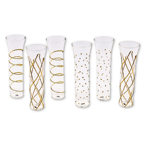 Champagne Glass Gold 7" x 2.25" - 2 of Each Design per Pack (Pack of 6)