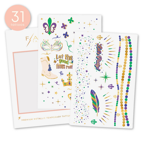 Mardi Gras Metallic Sparkle Temporary Tattoos (Pack of 31)