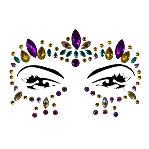Purple, Green and Gold Stone Face Sticker (Each)