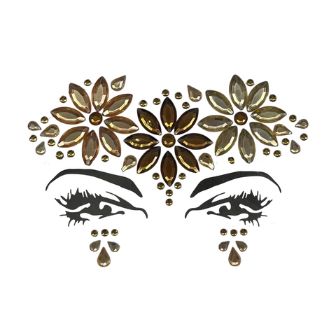 Golden Flowers Stick on Face Gems (Each)