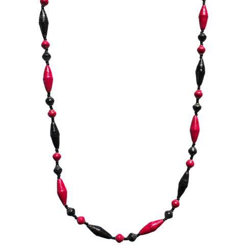 Hot Pink and Black Cone Paper Beads Necklace (Each)