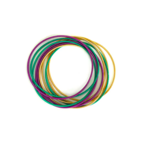 Purple, Green, & Gold Guitar String Coil Bangle Bracelets 10pc Set (Each)