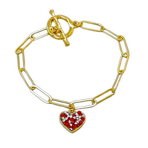 Heart Charm Delicate Bracelet - Gold Red (Each)