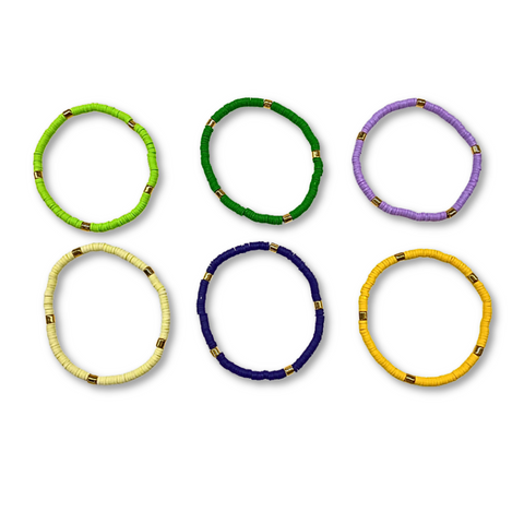 Purple, Green, and Gold Mardi Gras Friendship Bracelet Set - 6 Piece Set (Each)