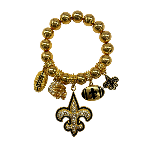 Fleur de Lis Football Charm Stretch Bracelet (Each)