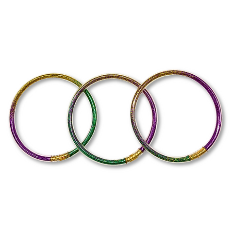 Purple, Green & Gold Jelly Bangle Bracelets (Set of 3)
