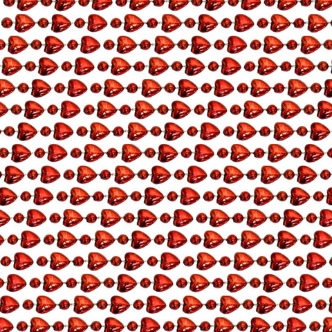 48" 10mm Metallic Heart Red Mardi Gras Beads