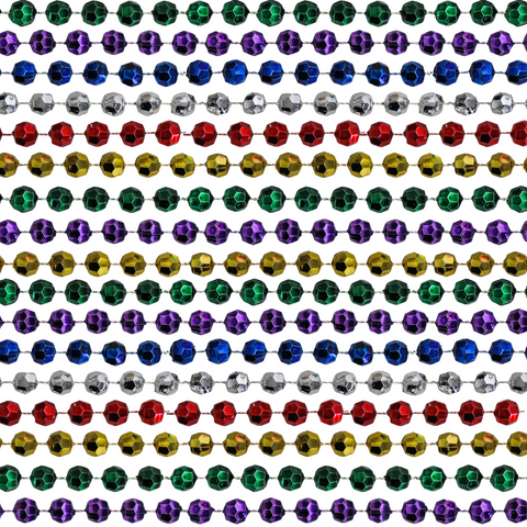48" 12mm Cut Metallic 6 Color Mardi Gras Beads