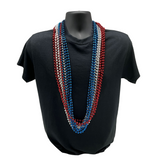 48" 8mm Round Metallic Red Blue and Silver Mardi Gras Beads