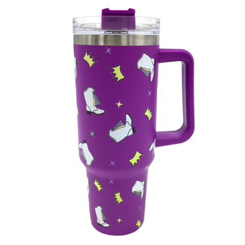 40oz Mardi Gras Marching Boot - Double Wall Insulated Stainless Steel Tumbler with Straw (Each)