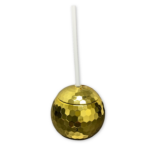 20oz Gold Disco Ball Glass with Lid and Straw (Each)