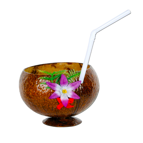 Luau Coconut Cup - with Flower & Straw (Each)