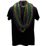 48" 18mm Round Metallic Purple, Gold and Green Mardi Gras Beads - Dozen (12 Necklaces)