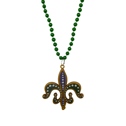 33" 7mm Green Fleur De Lis Necklace (Dozen)