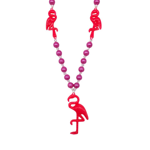 42" Flamingo Necklace Hot Pink Beads with Pearl Insets (Each)