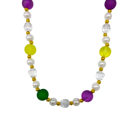 40" 18mm Purple, Green and Gold and Pearl Bead Necklace (Each)