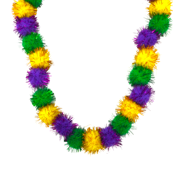 42" Mardi Gras Tinsel Pom Pom Necklace (Each) – Mardi Gras Spot