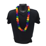 42" Rainbow Tinsel Pom Pom Necklace (Each)