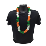 42" Green, White, and Orange Tinsel Pom Pom Necklace (Each)