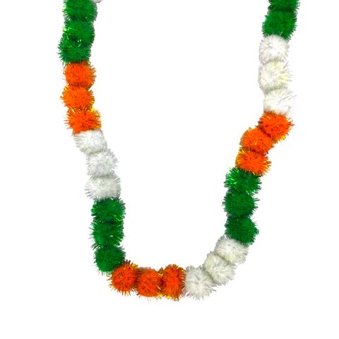 42" Green, White, and Orange Tinsel Pom Pom Necklace (Each)