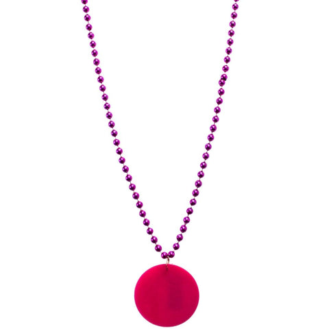 33" 7mm Metallic Hot Pink Bead Necklace with 2.5" Hot Pink Disc (Each)