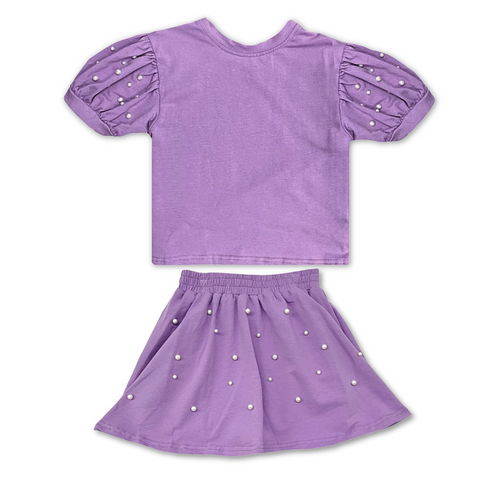 Purple Puff Sleeve Skort Set with Pearls (Each)