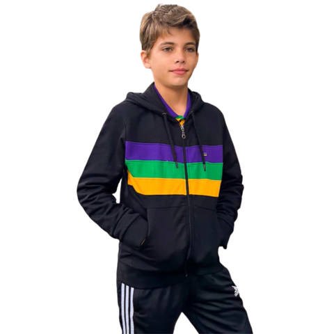 Children's Black Chest Stripe Zip Up Hoodie (Each)