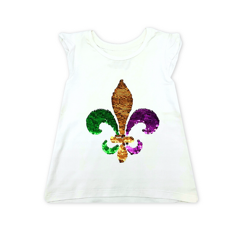 Reversible Sequin Fleur de Lis Game Day T-Shirt with Ruffle Sleeves Kids - (Each)