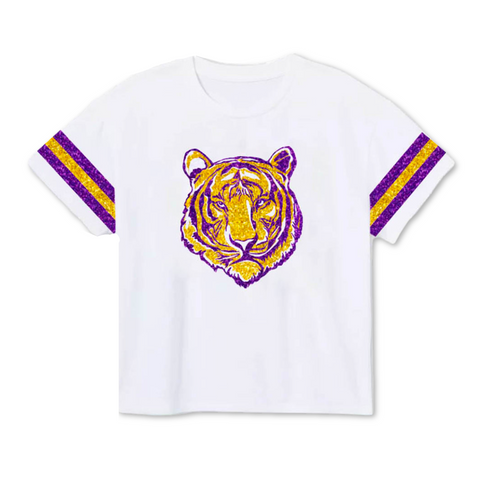 Purple and Gold Game Day Glitter Tiger T-Shirt Kids - (Each)