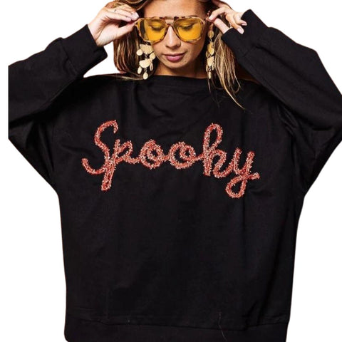 Spooky Tinsel Lettering Black French Terry Pullover (Each)