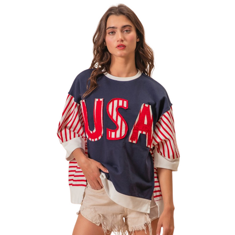 USA Stripe Color Blocked Short Sleeve Pullover (Each)