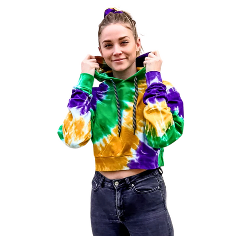 Adult Mardi Gras Tie Dye Cropped Hoodie (Each)