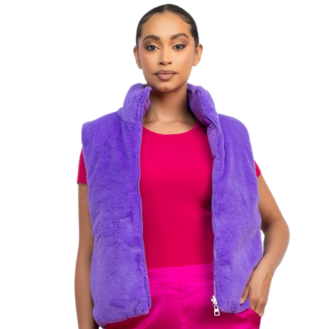 Purple Reversible Faux Fur Quilted Vest (Each)