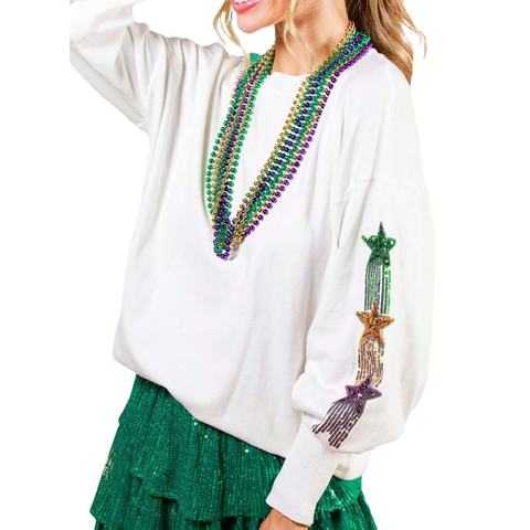 Off White Mardi Gras Sequin Shooting Star Sweater (Each)