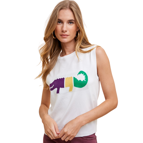 Ivory Mardi Gras Color Block Alligator Sweater Tank Top (Each)