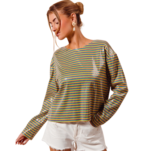 Mardi Gras Sequin Pin Stripe Long Sleeve Top (Each)