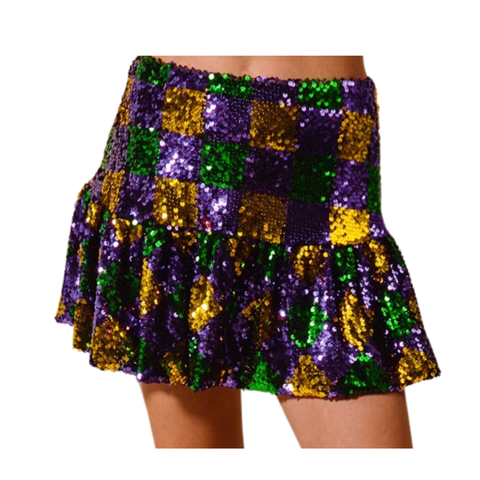 Mardi Gras Sequin Checkered Mini Skirt (Each)