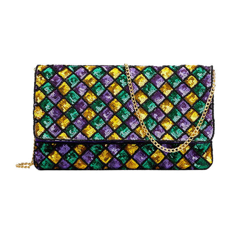 Mardi Gras Geometric Sequin Clutch and Crossbody Bag (Each)