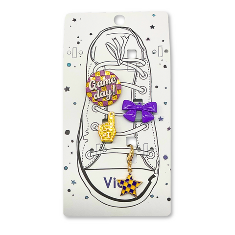 Purple and Gold Game Day Shoe Charms (Pack of 4)