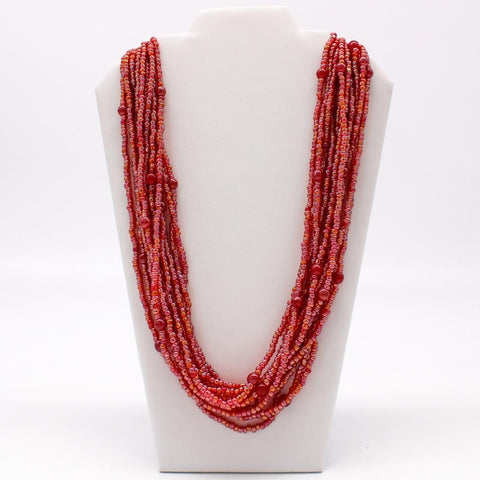 27" Cherry Red Glass Bead Necklace (Dozen)