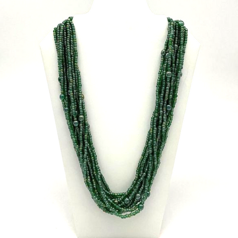 27" Green Glass Bead Necklace (Dozen)