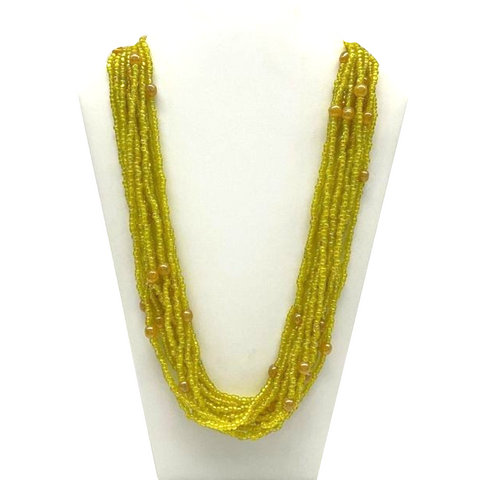 27" Yellow Glass Bead Necklace (Dozen)