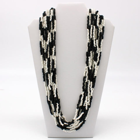 27" Black and White Glass Bead Necklace (Dozen)