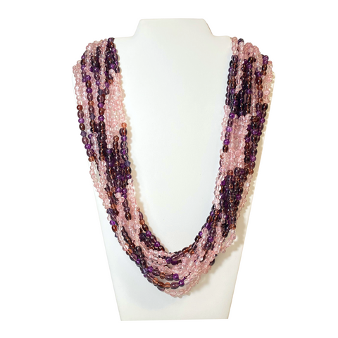 27" Rose and Purple Glass Bead Necklace (Dozen)