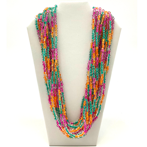 27" Pastel Pink and Green and Orange Glass Bead Necklace (Dozen)