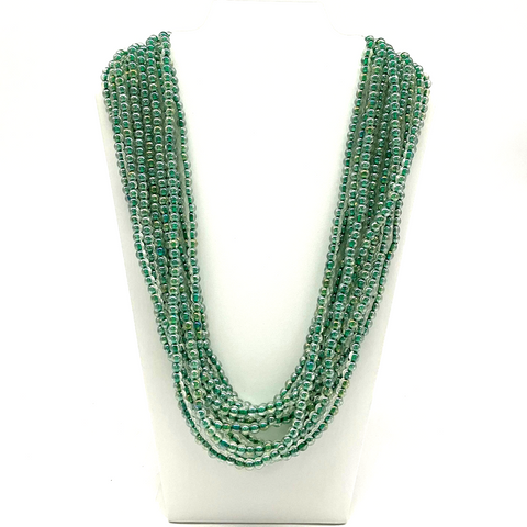 27" Clear and Light Green Glass Bead Necklace (Dozen)