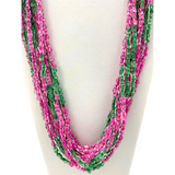 27" Pink and Green Glass Bead Necklace (Dozen)