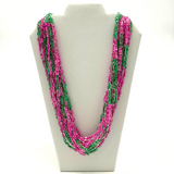 27" Pink and Green Glass Bead Necklace (Dozen)