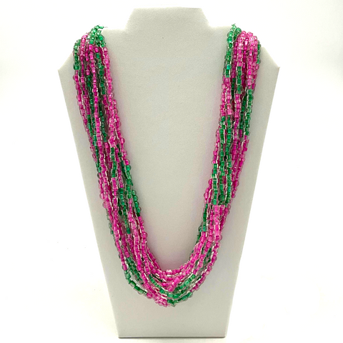 27" Pink and Green Glass Bead Necklace (Dozen)